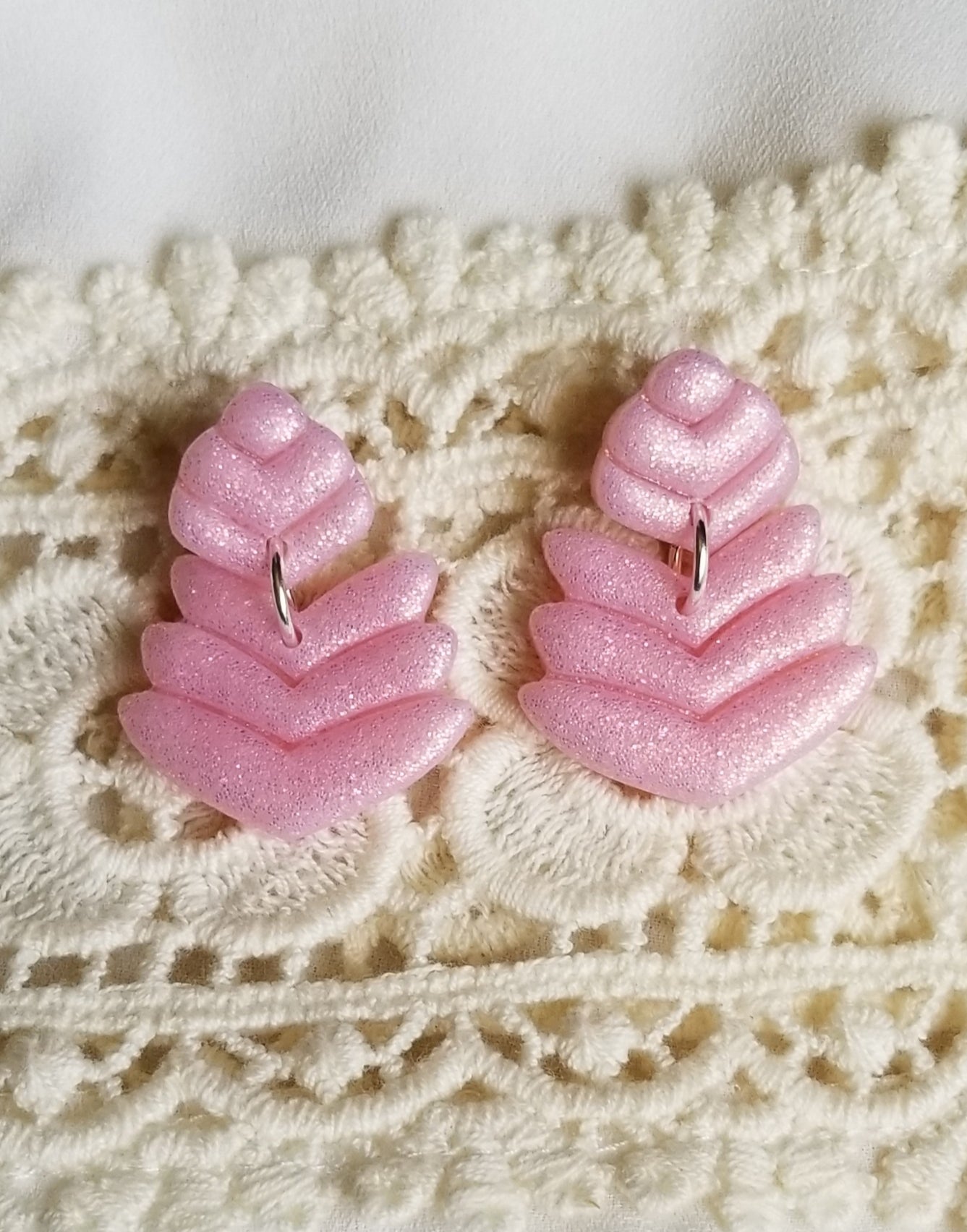 Floral- Harper Statement Earrings - Pink Glitter