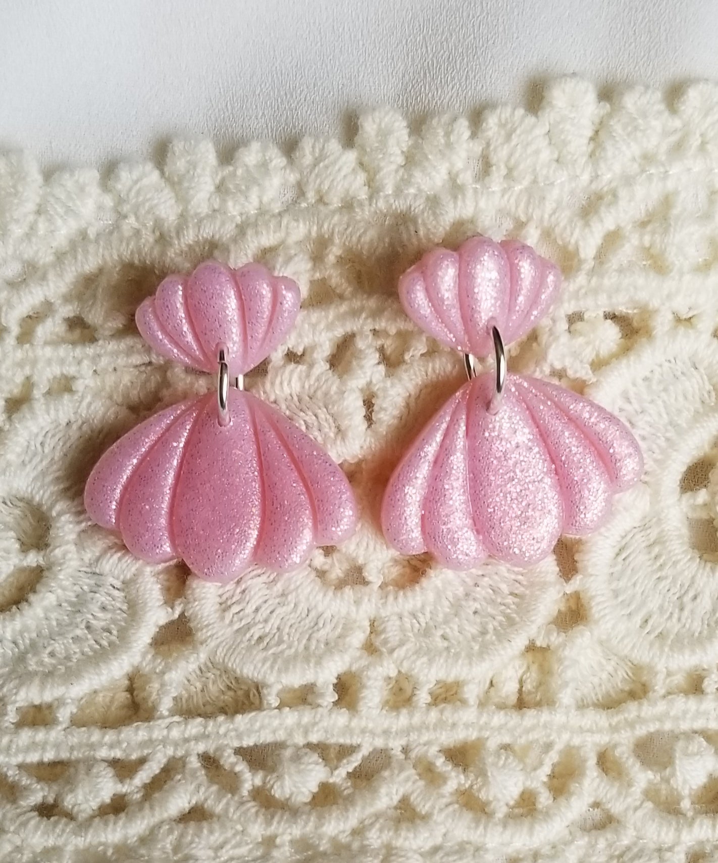 Floral - Aurora Statement Earrings - Pink Glitter