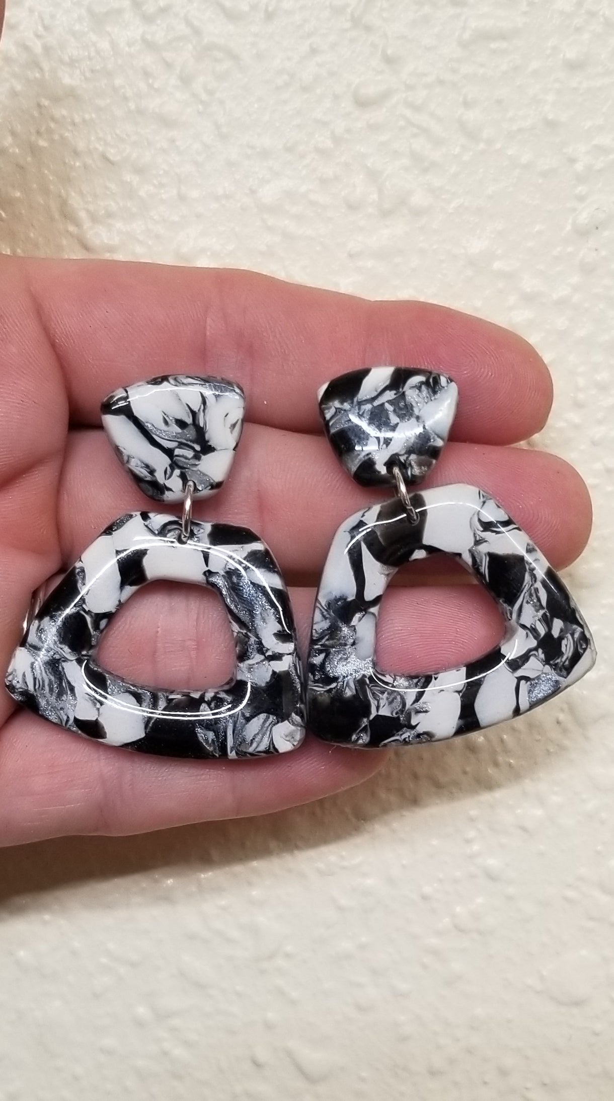 Marbled - Ava Statement Earrings - Black, Silver and White