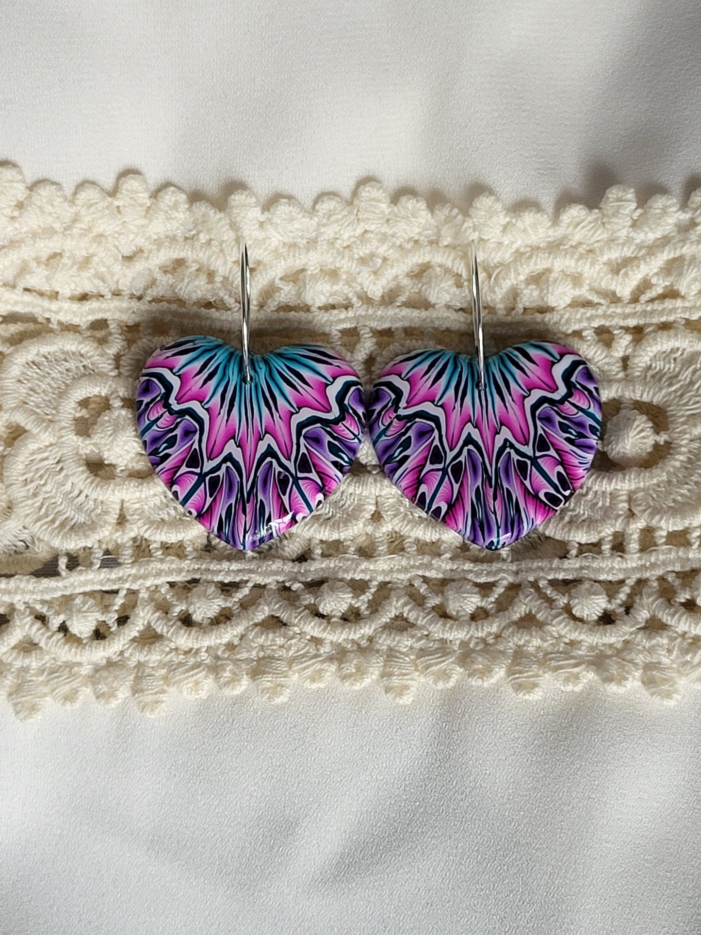 Hearts - Tara Statement Earrings - Pink, Purple, and Teal #3
