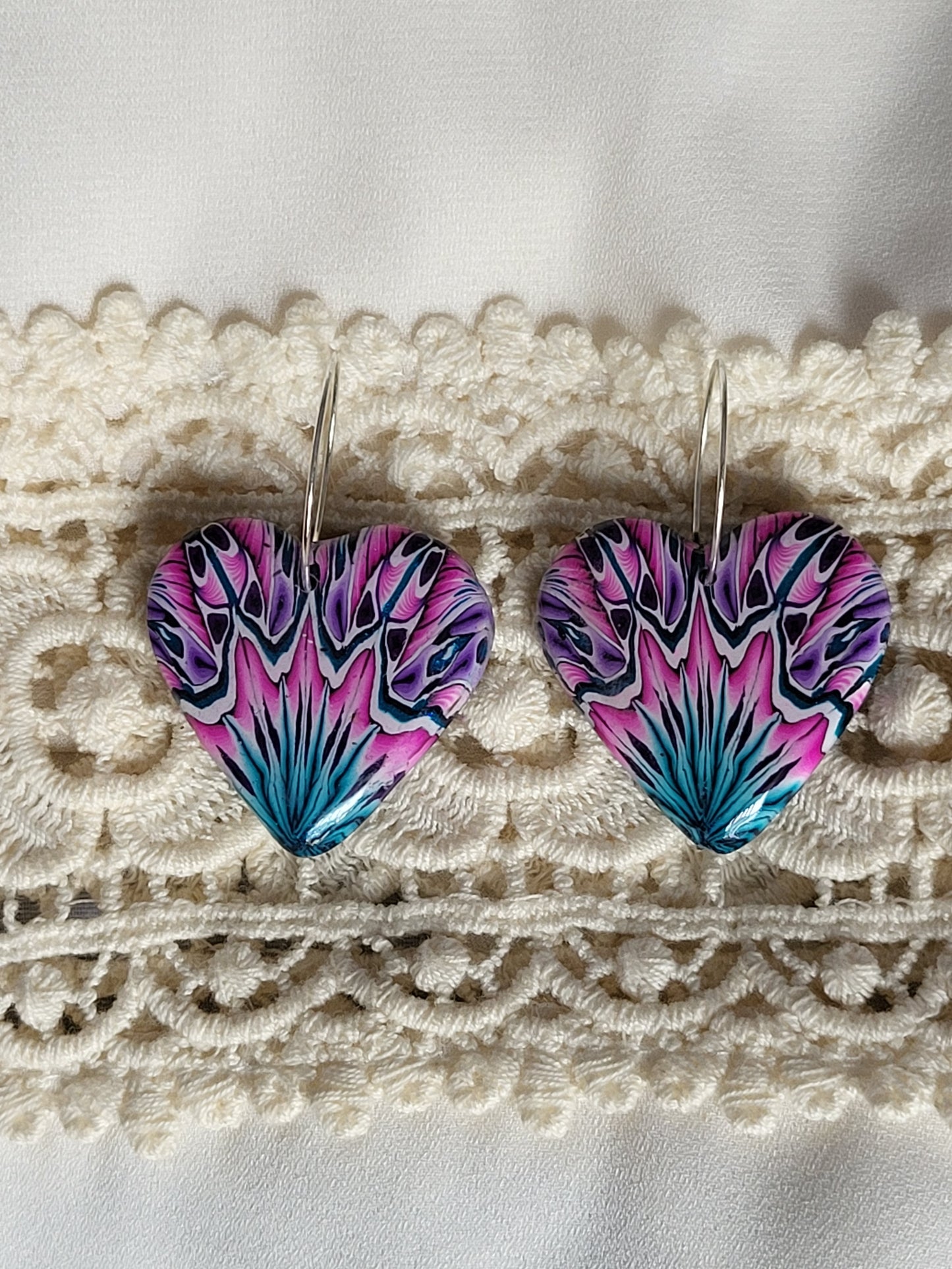 Hearts - Tara Statement Earrings - Pink, Purple, and Teal #2