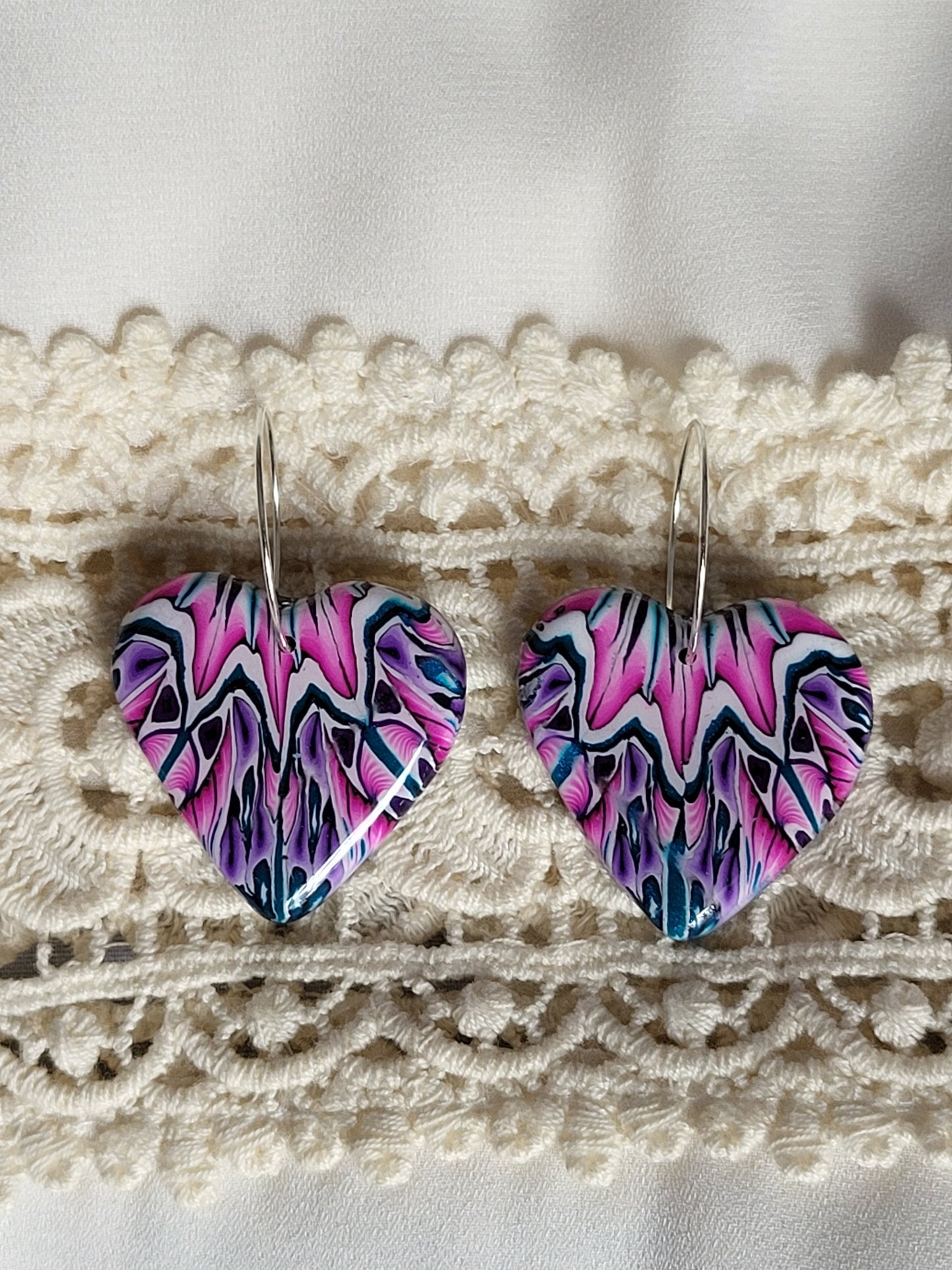 Hearts - Tara Statement Earrings - Pink, Purple, and Teal #1