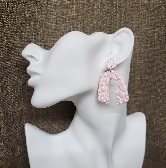 Pastels - Olivia Statement Earrings - Pink Flower Textured - Medium