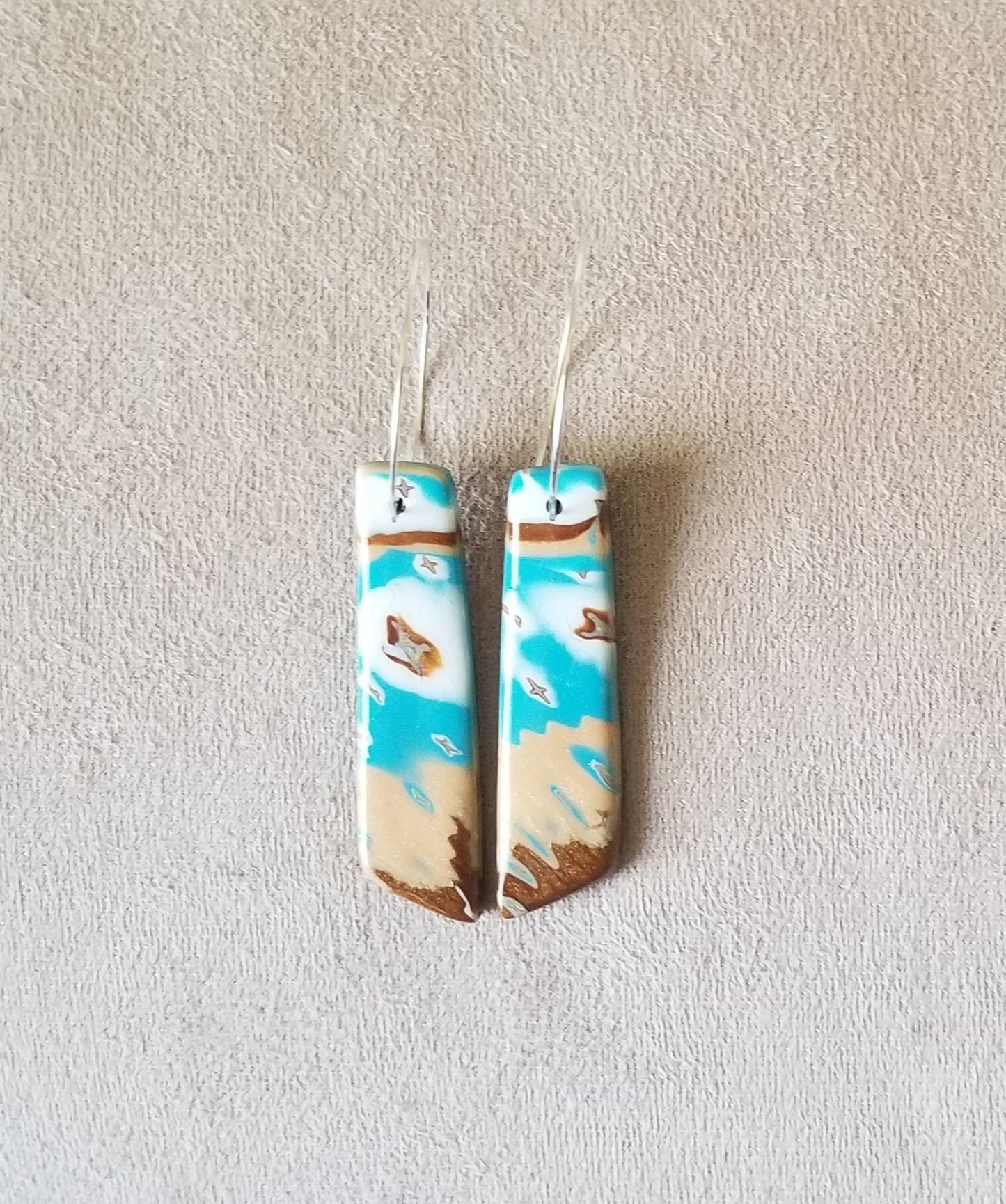 Mokume Gane - Mia Statement Earrings - Turquoise, Dark Gold, and White #2