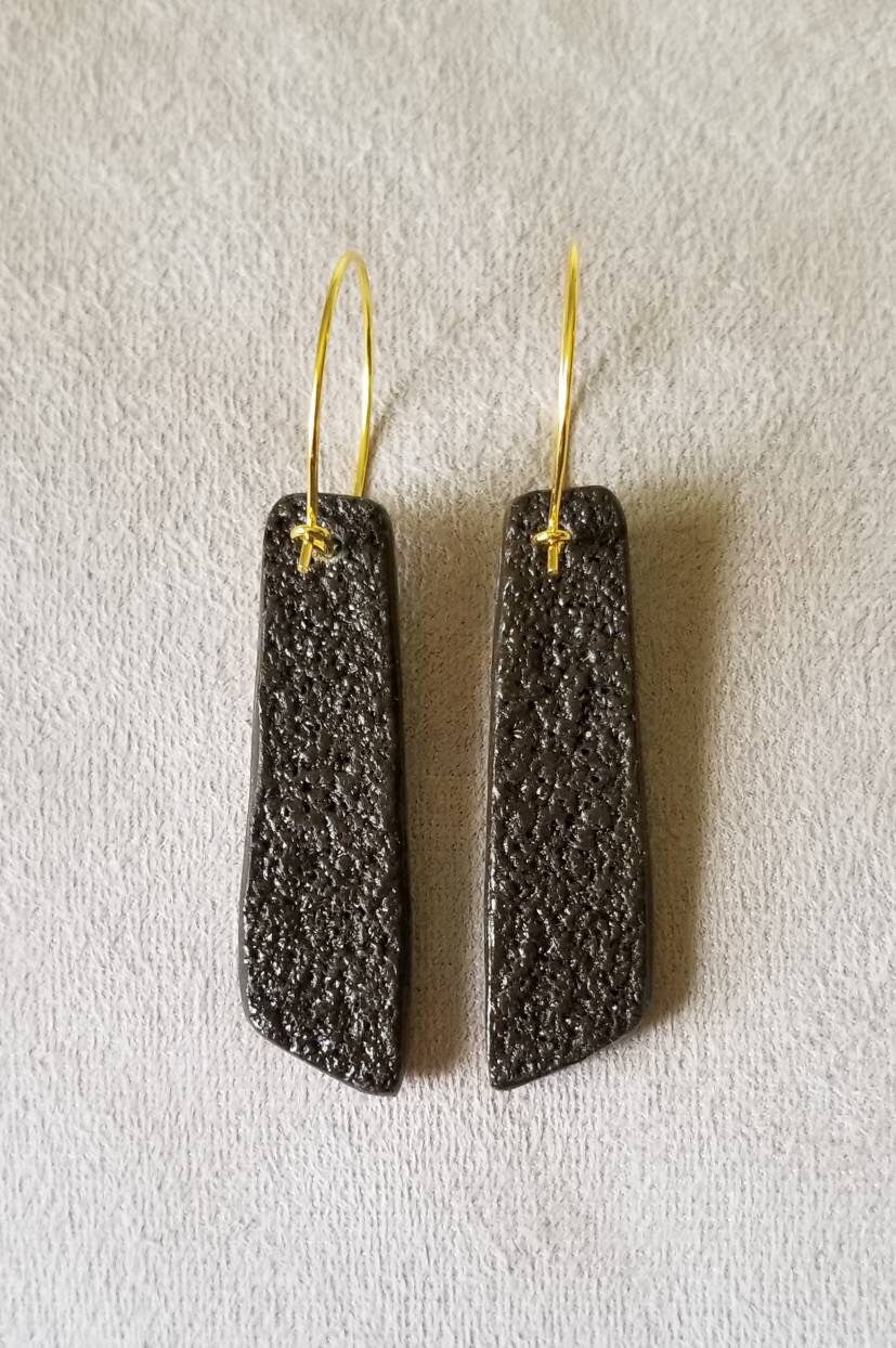 Mokume Gane - Mia Statement Earrings - Teal, Gold, and Dark Brown #5