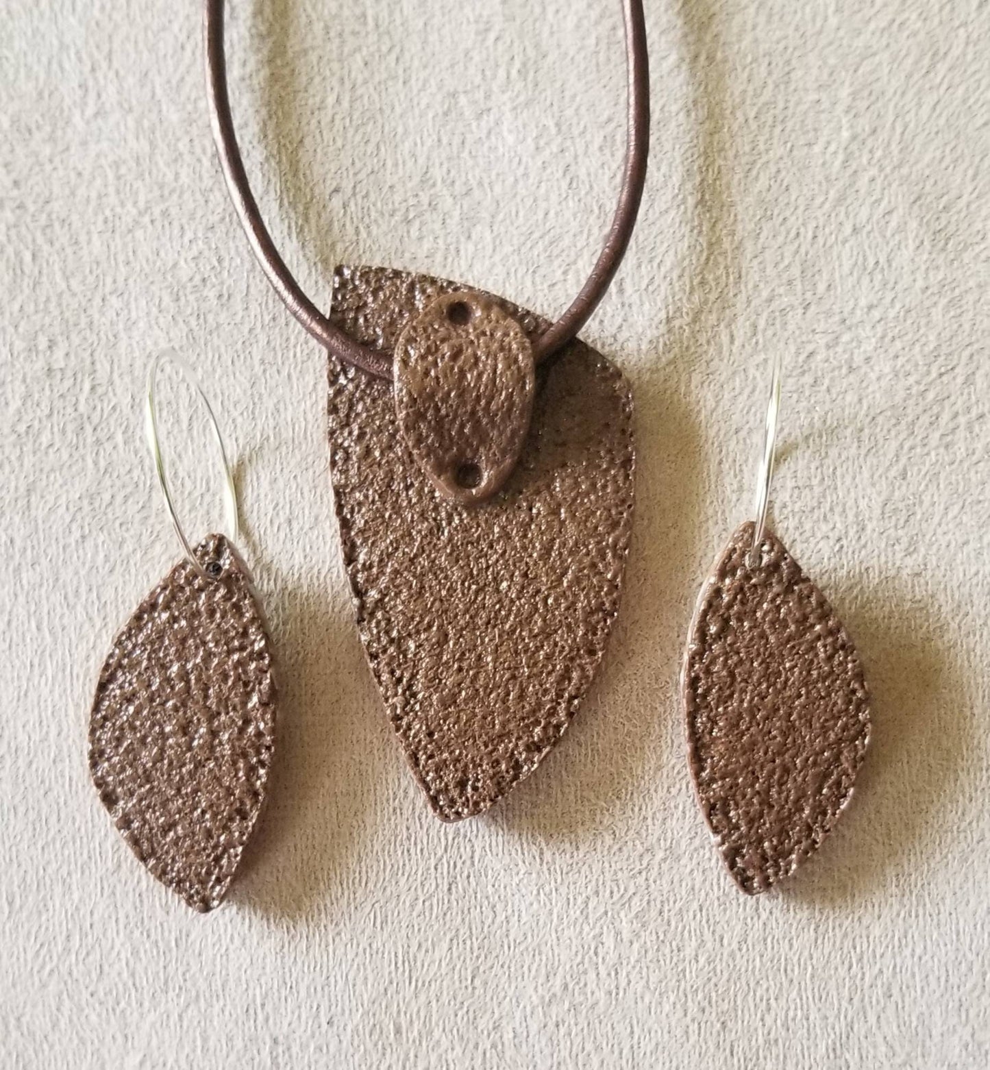 Embossed Mokume Gane - Pendant and Earring Set - Dk Brown, Beige, and Tan w/Dk brown