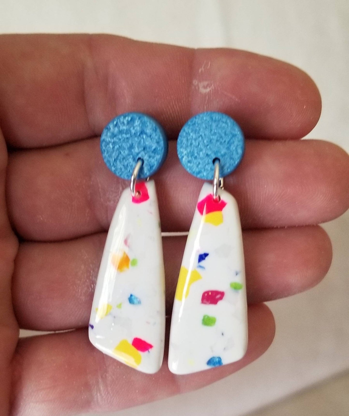 Terrazzo - Jillian Statement Earrings -Fluorescent Pink or Blue Pearl Studs