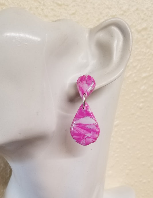 Marbled - Violet Statement Earrings - Hot Pink and White