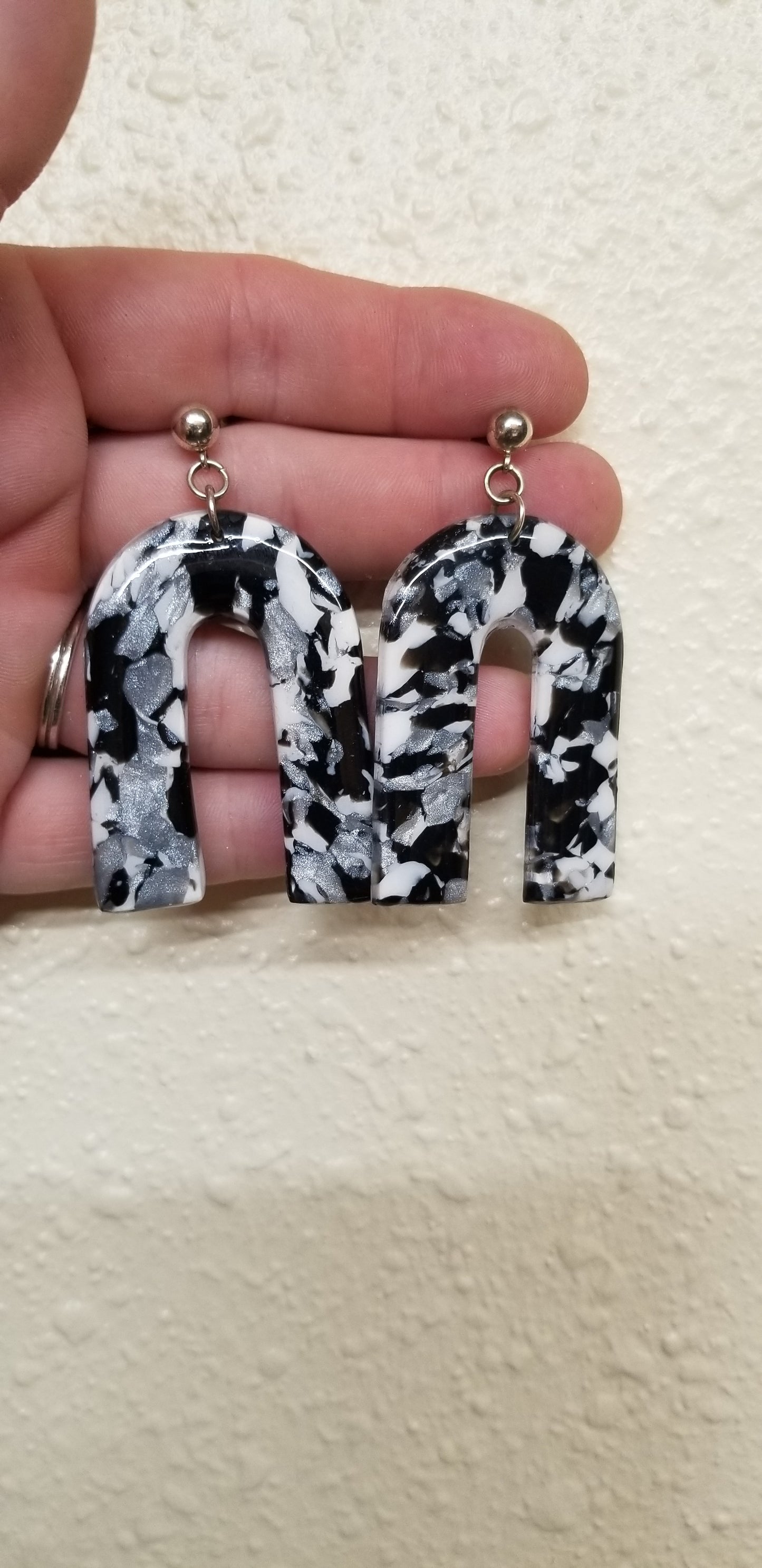 Marbled - Lexy Statement Earrings  - Black, Silver and White