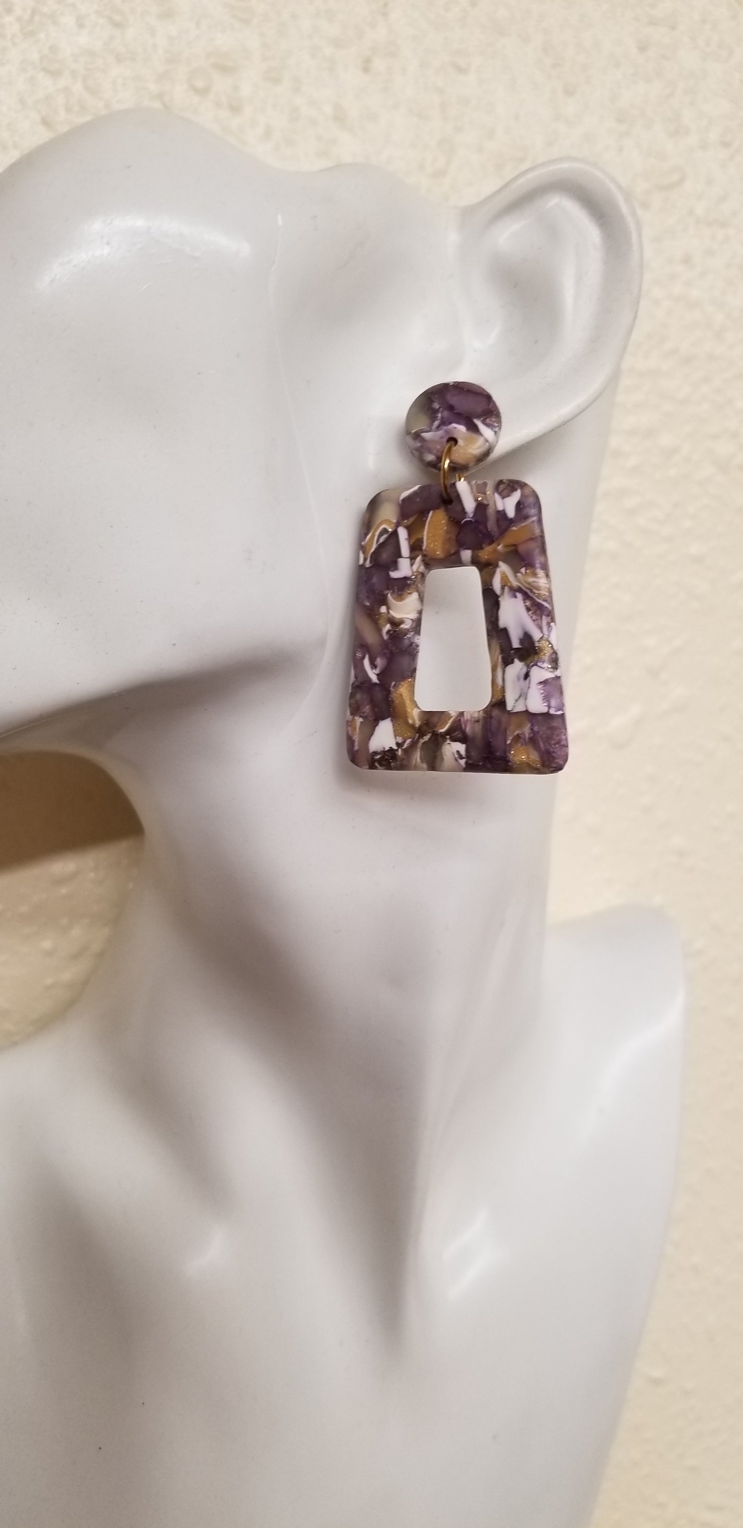 Marbled - Amelia Statement Earrings  - Purple, Gold and White