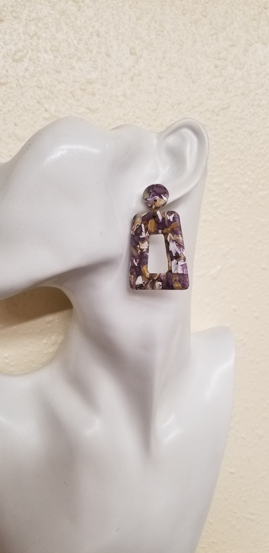 Marbled - Amelia Statement Earrings  - Purple, Gold and White