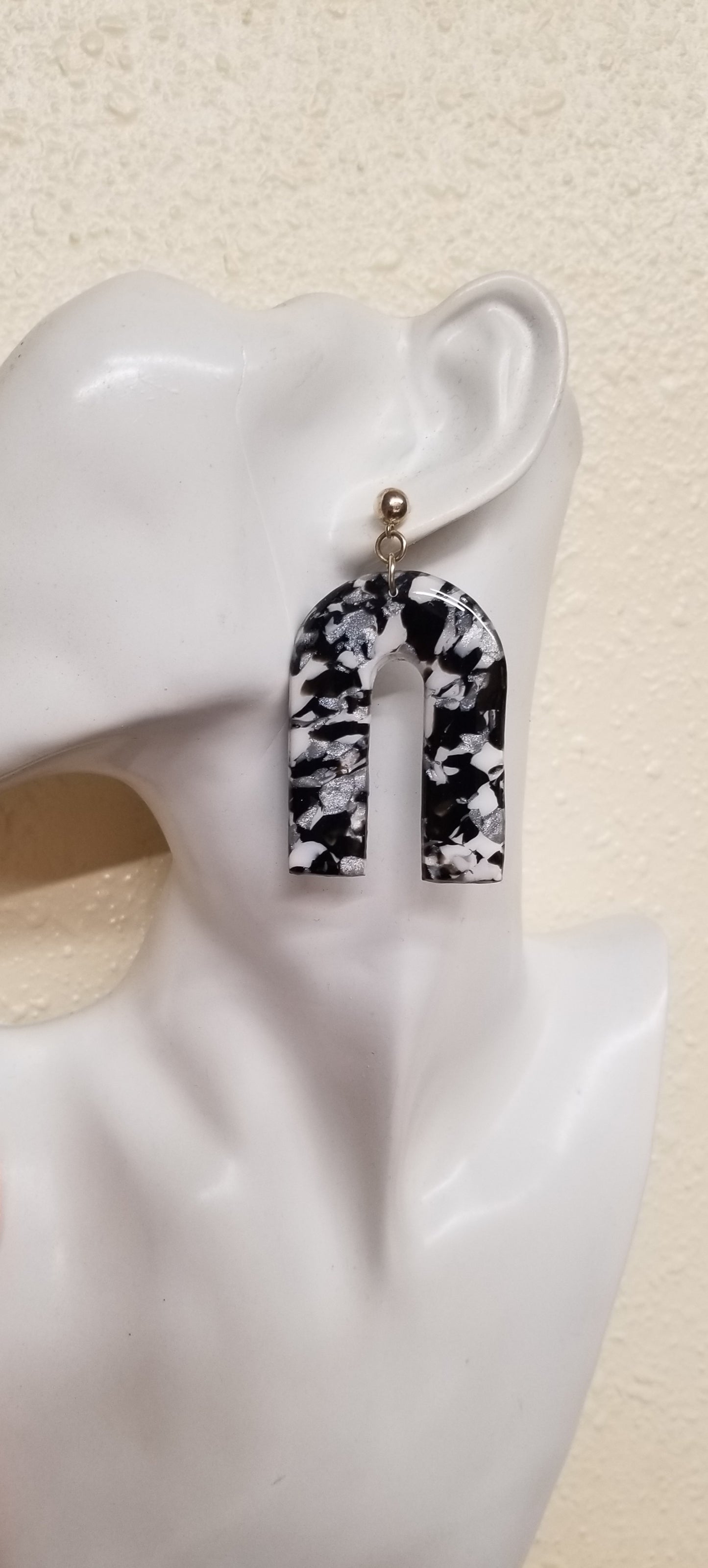 Marbled - Lexy Statement Earrings  - Black, Silver and White