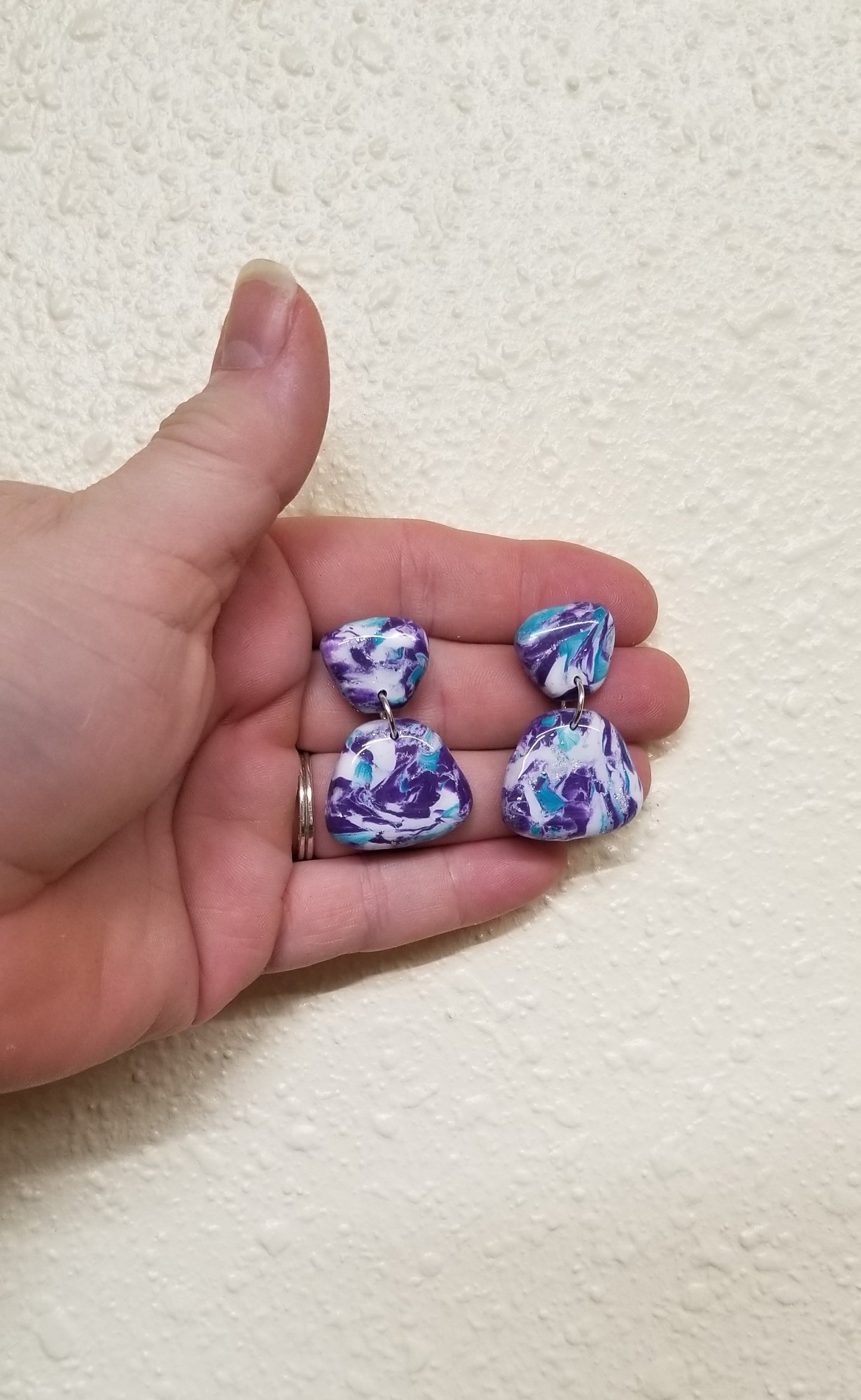 Marbled - Riley Statement Earrings  - Purple, Teal and White