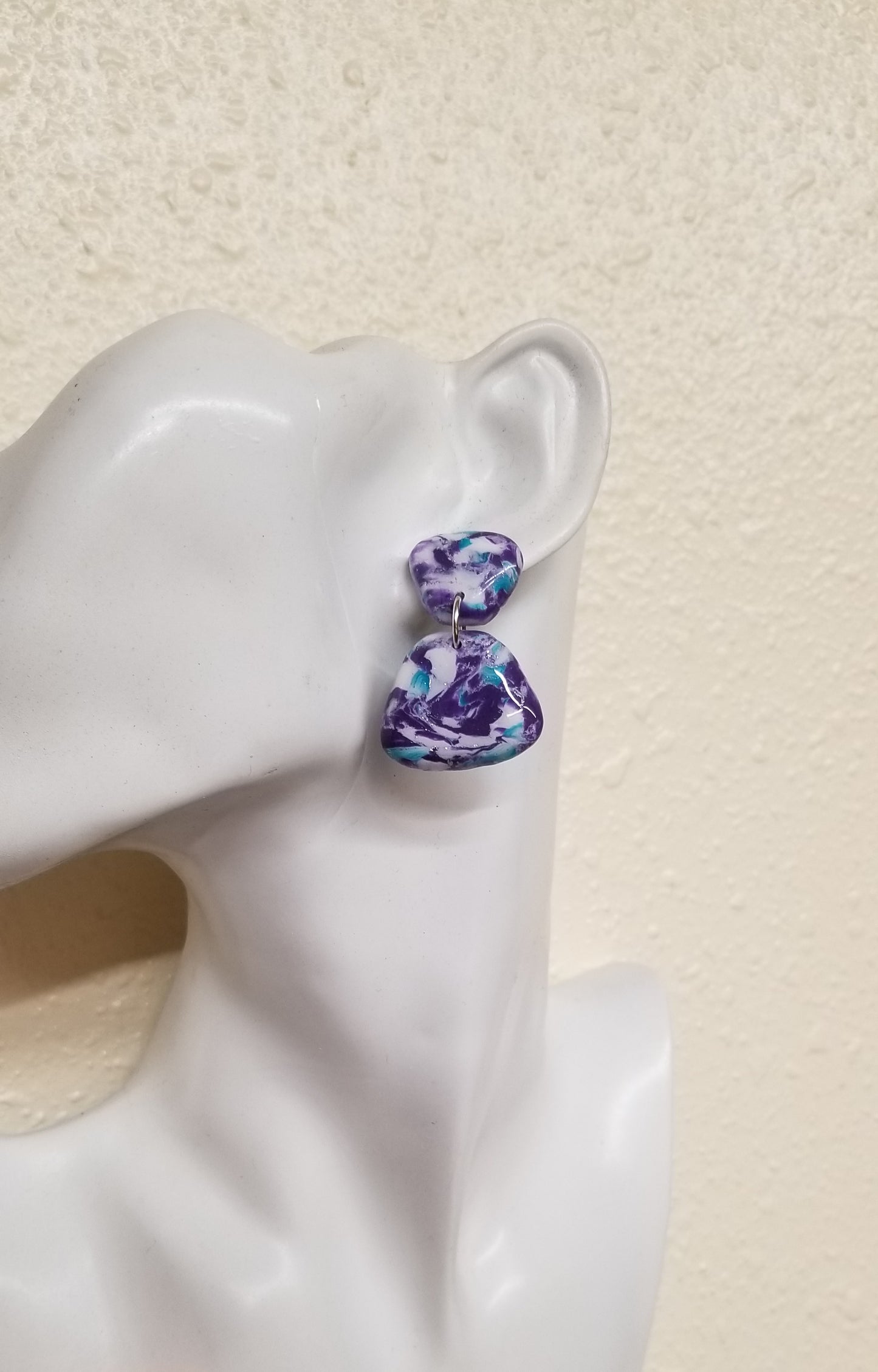 Marbled - Riley Statement Earrings  - Purple, Teal and White