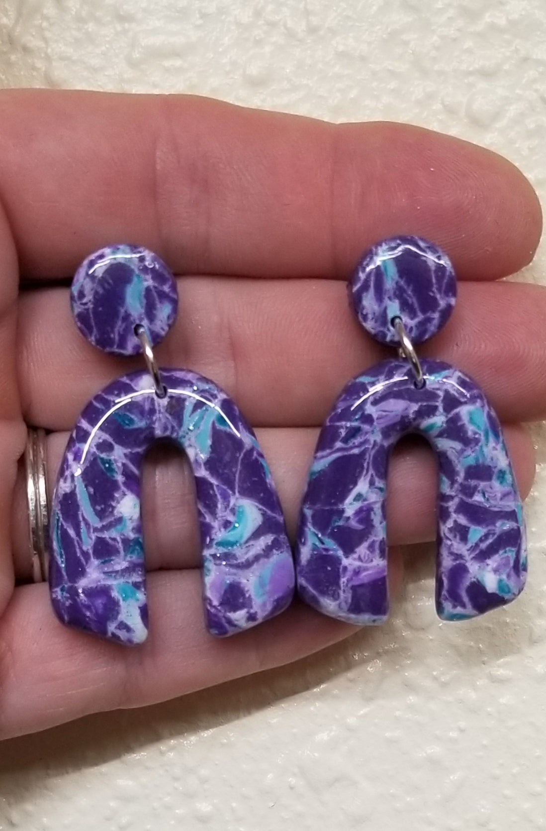 Marbled - Olivia Statement Earrings - Purple and Teal