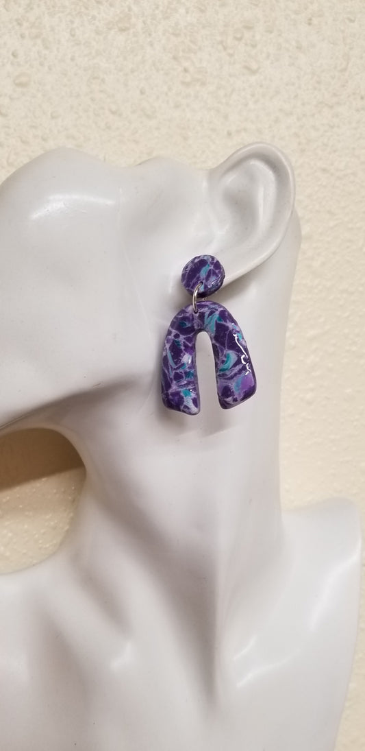 Marbled - Olivia Statement Earrings - Purple and Teal