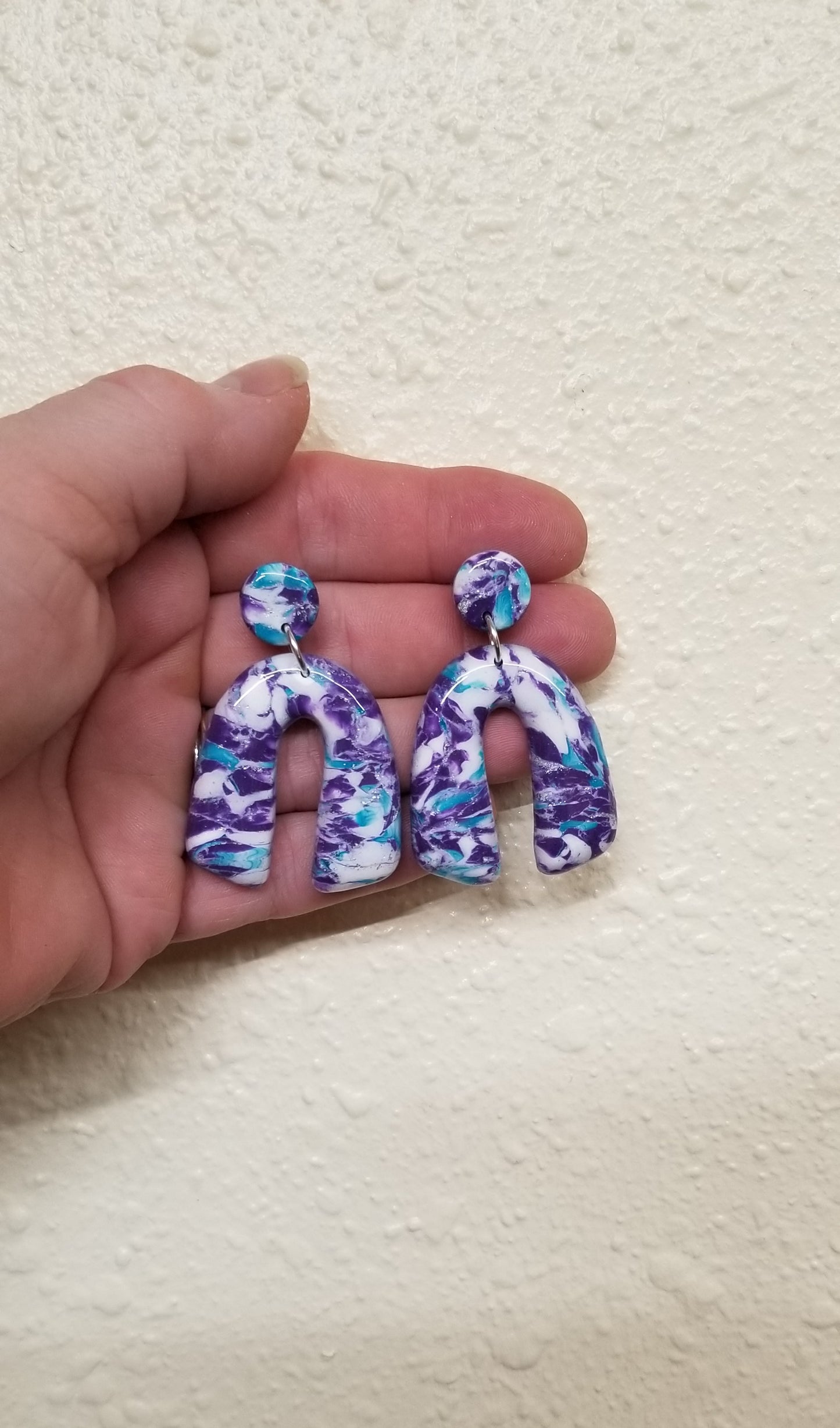 Marbled - Olivia Statement Earrings - Purple, Teal and White