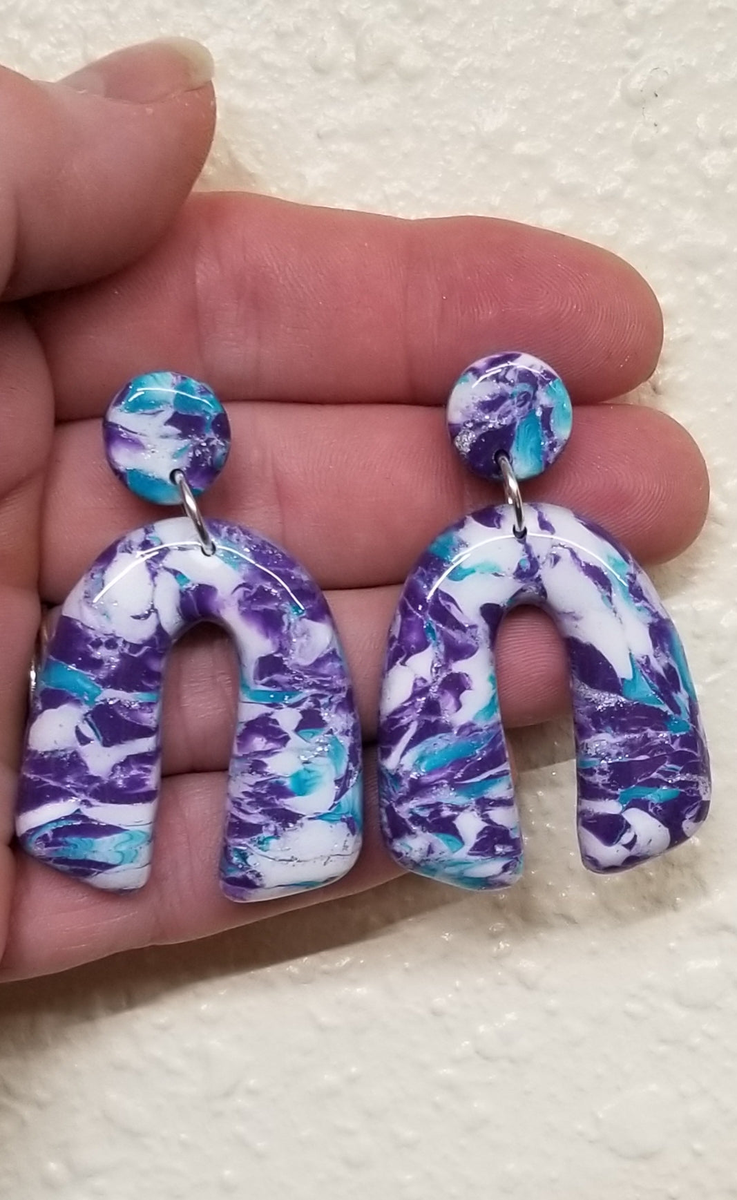 Marbled - Olivia Statement Earrings - Purple, Teal and White