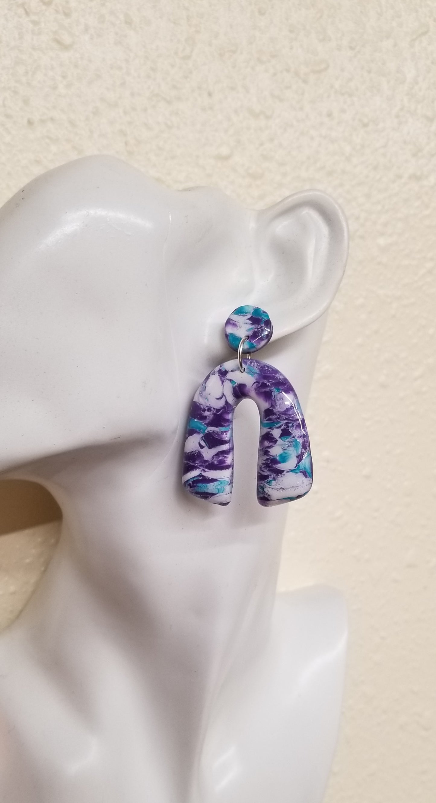 Marbled - Olivia Statement Earrings - Purple, Teal and White