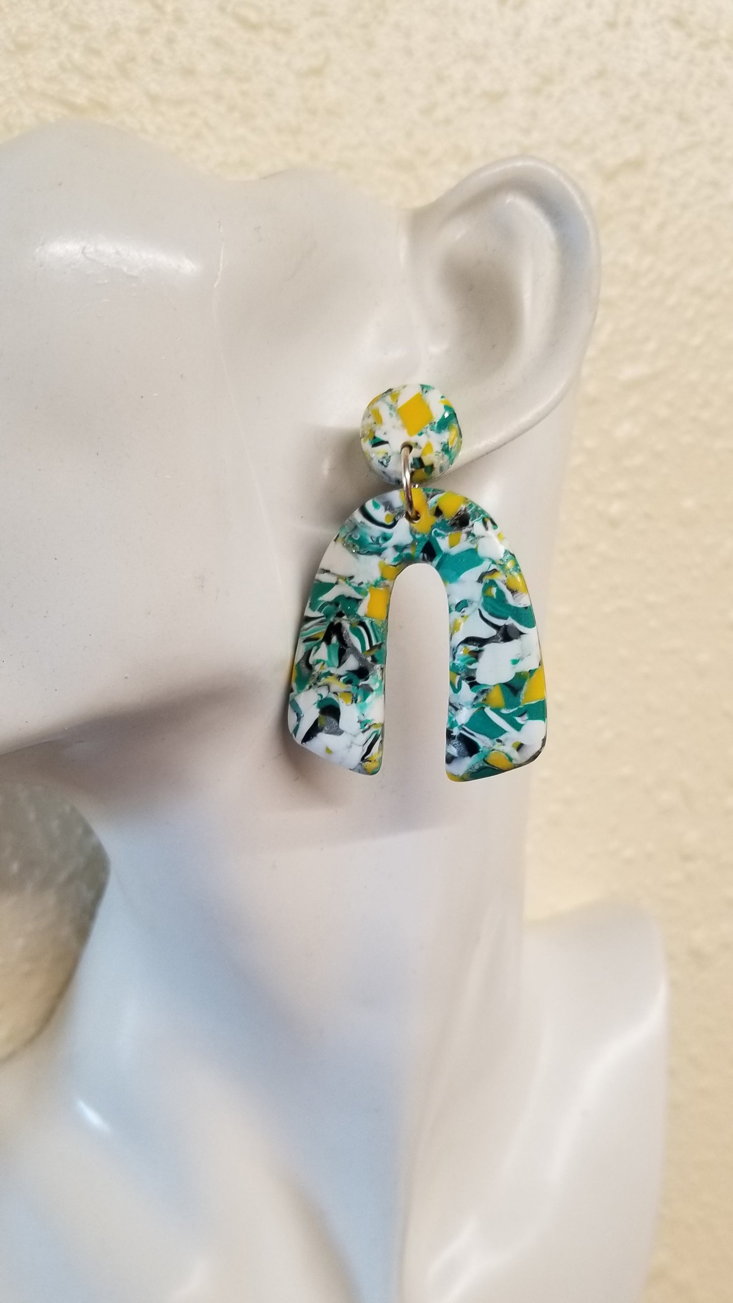 Marbled  - Olivia Statement Earrings  - Green, Yellow, Black and White