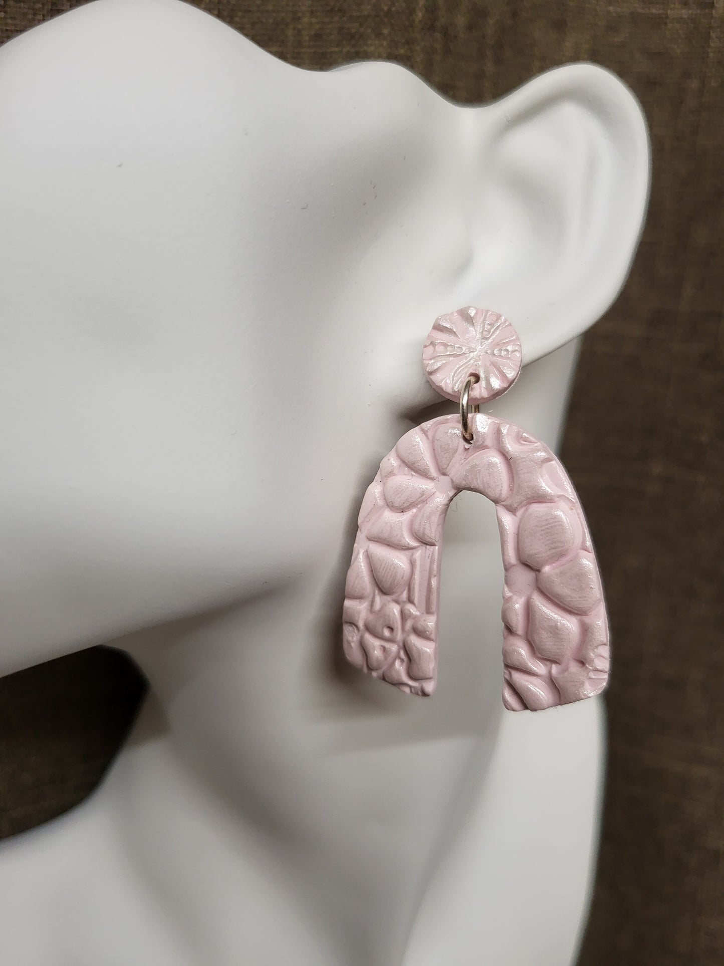 Pastels - Olivia Statement Earrings - Pink Flower Textured - Medium