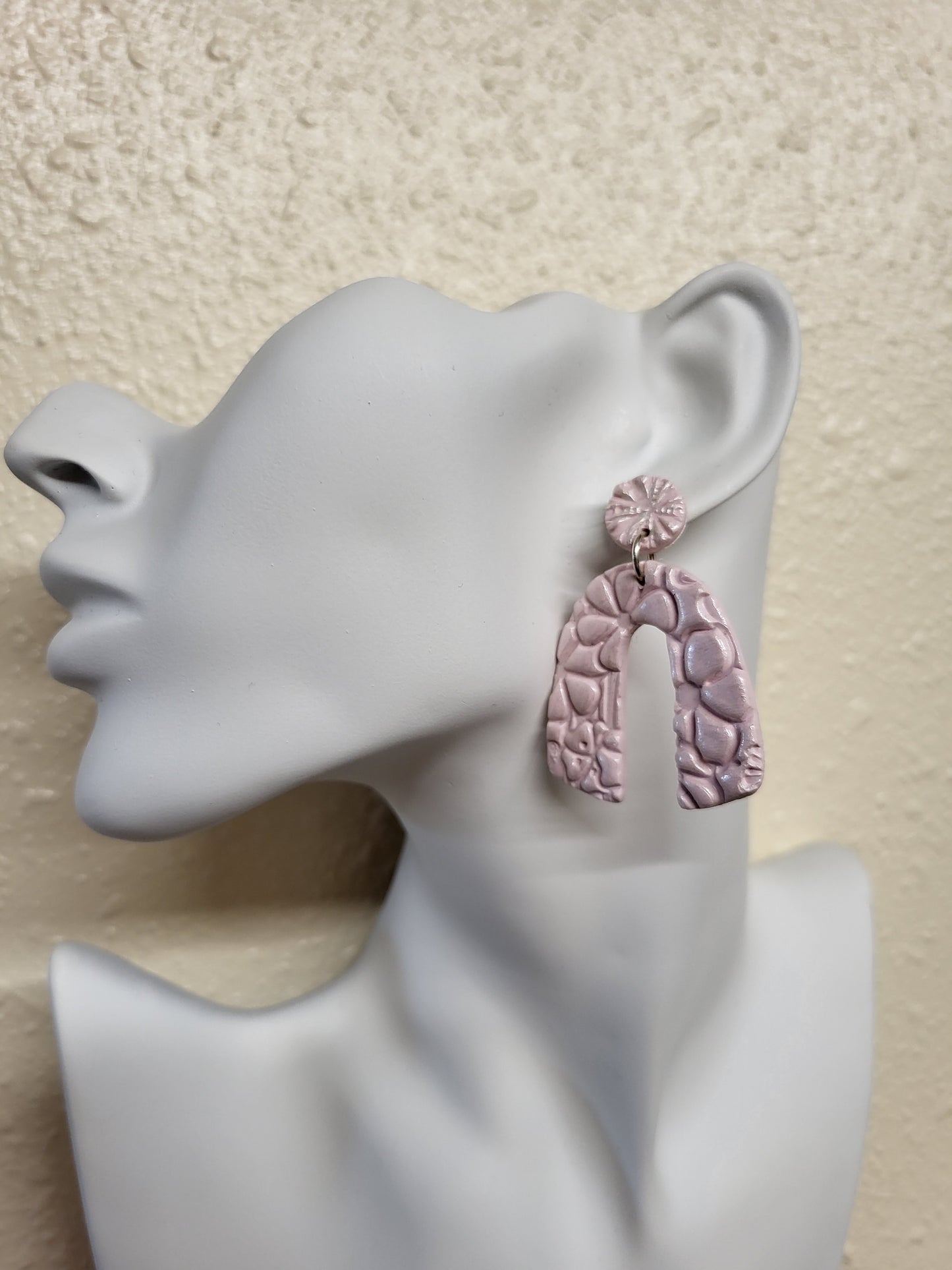 Pastels - Olivia Statement Earrings - Pink Flower Textured - Large