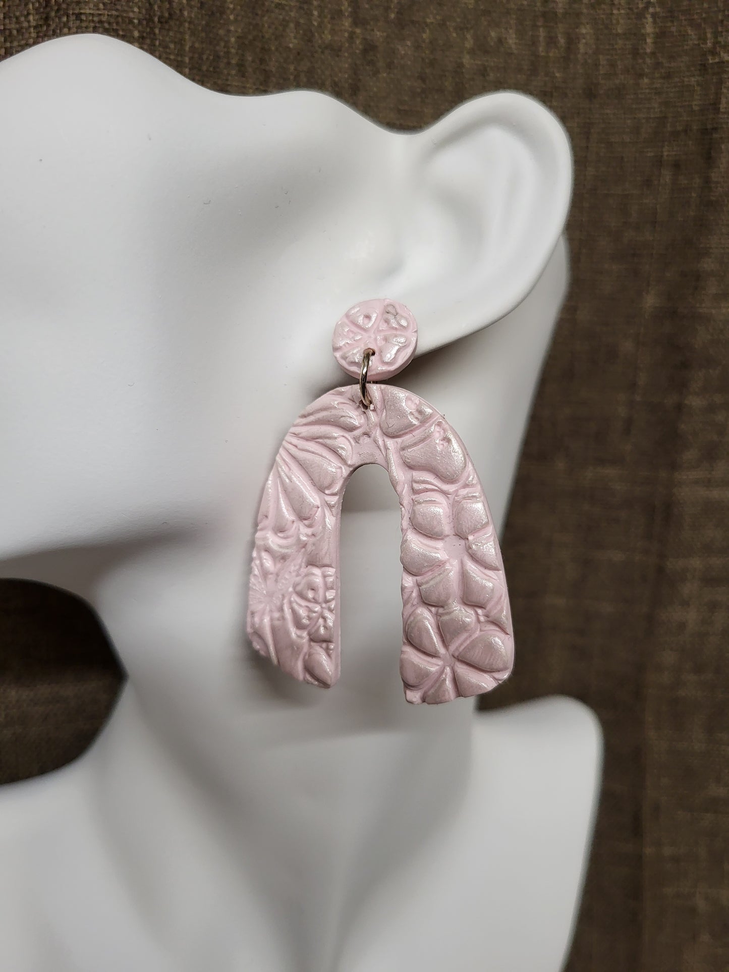 Pastels - Olivia Statement Earrings - Pink Flower Textured - Large