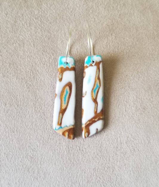 Mokume Gane - Mia Statement Earrings - Turquoise, Dark Gold, and White #3