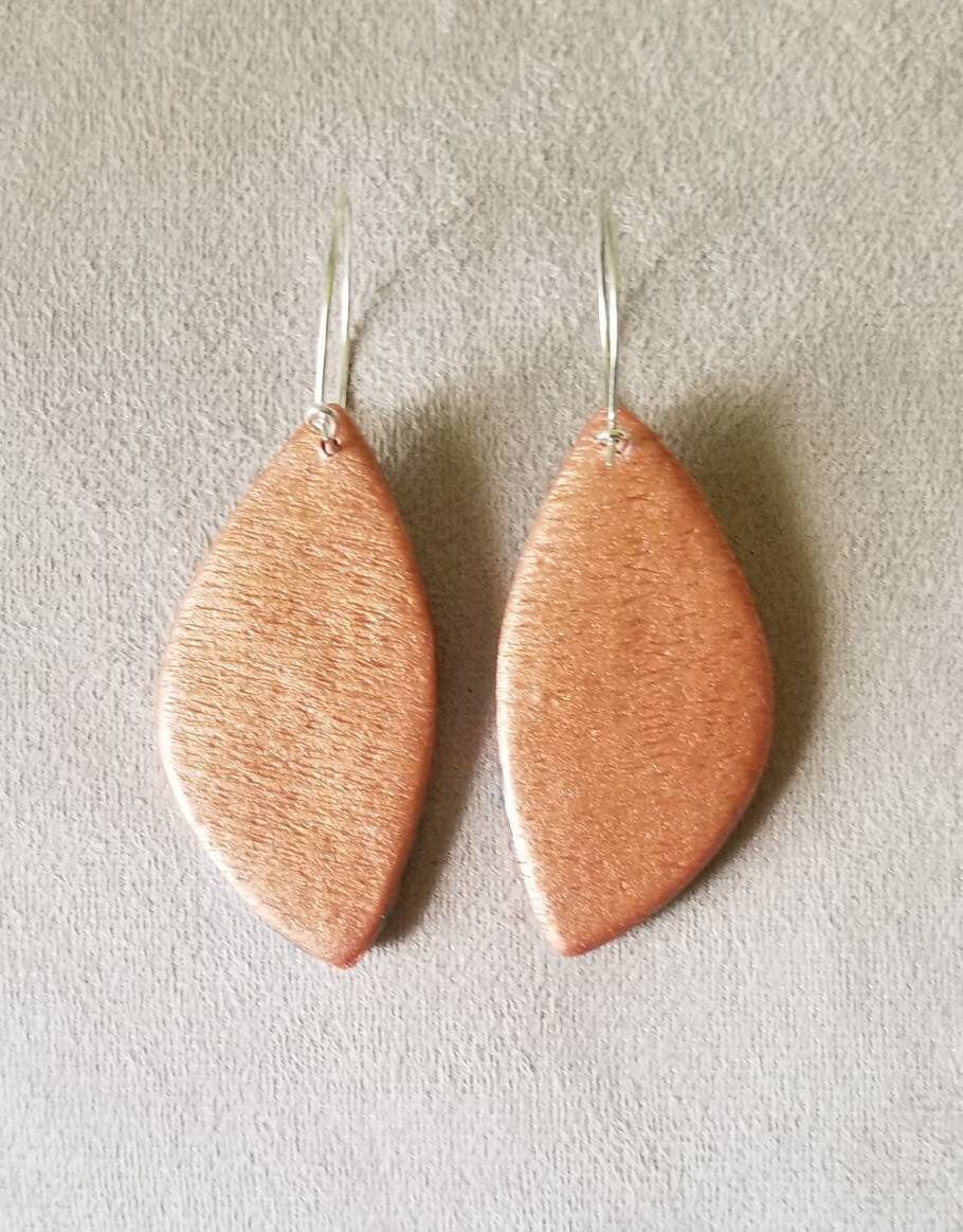 Mokume Gane - Shayna Statement Earrings - Copper, Teal, and White