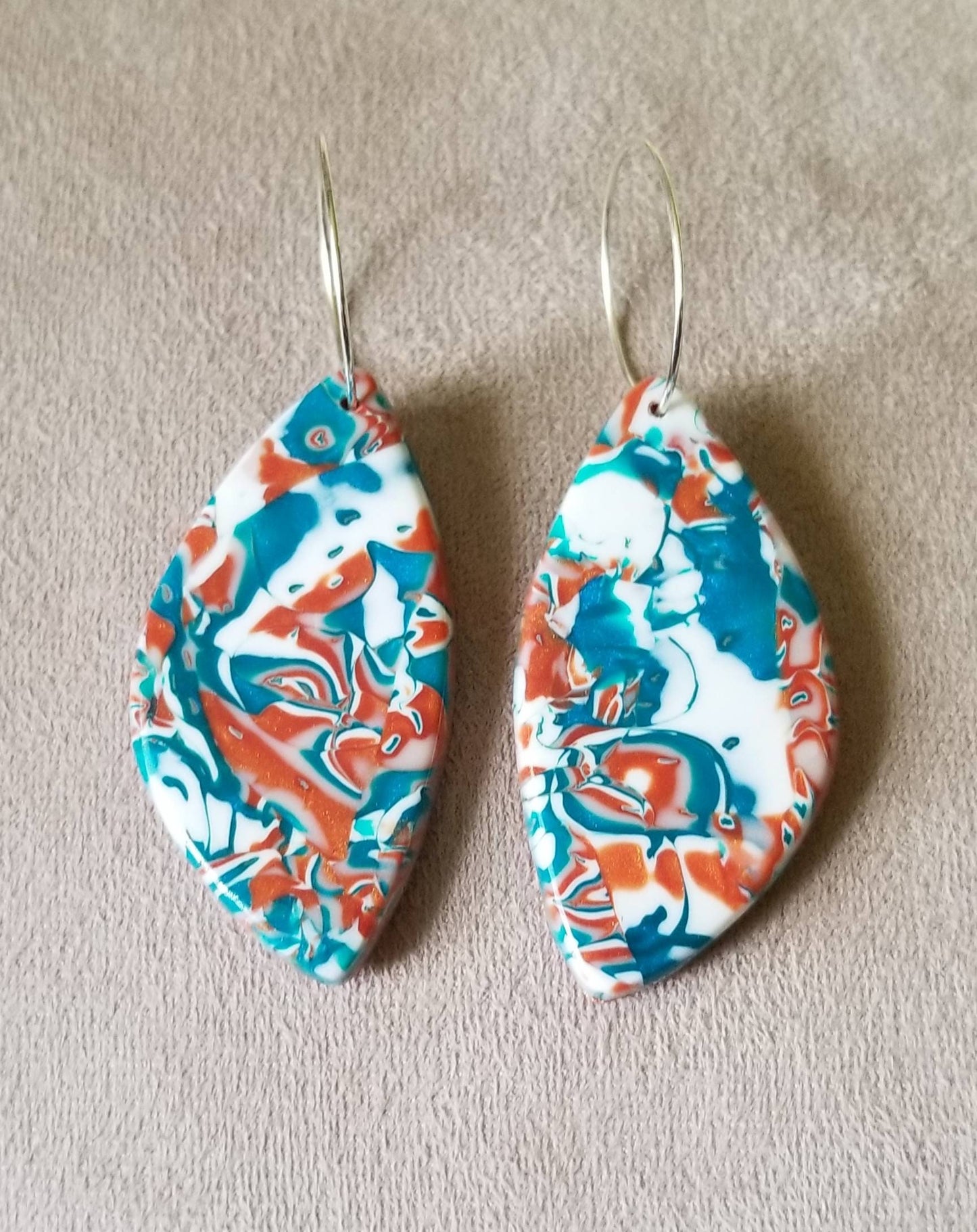 Mokume Gane - Shayna Statement Earrings - Copper, Teal, and White