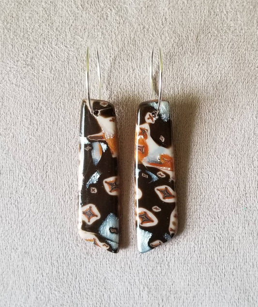 Mokume Gane - Mia Statement Earrings - Copper, Dark Brown, and Pearl #3