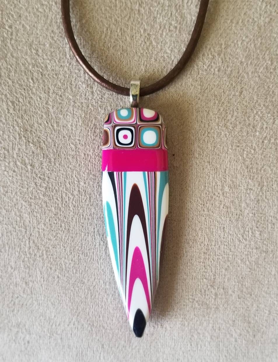 Klimt - Pendant and Earring Set - Fushia, White, and Brown Dagger
