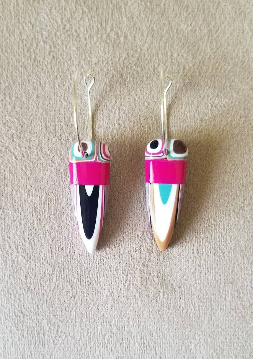 Klimt - Pendant and Earring Set - Fushia, White, and Brown Dagger
