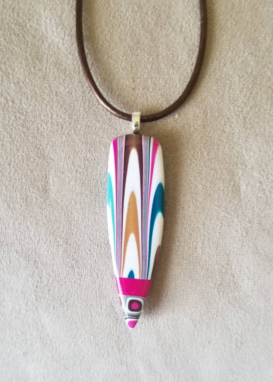 Klimt - Pendant and Earring Set - Fushia, White, and Gold Dagger