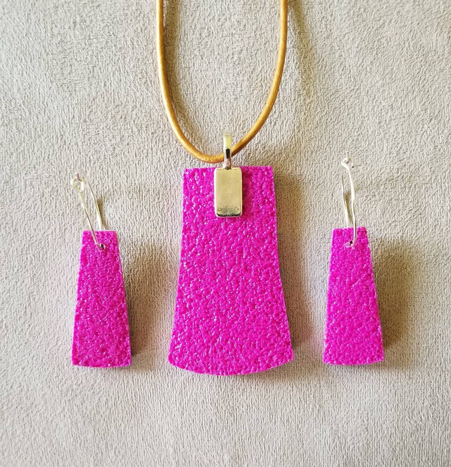 Floral - Boho Pendant and Earring Set - Hot Pink, Teal & Yellow #2