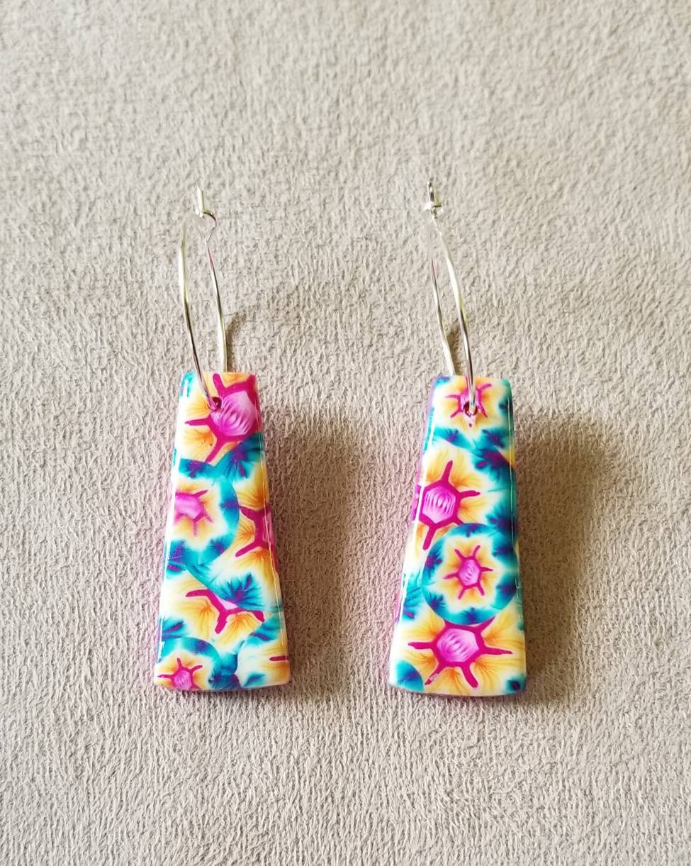 Floral - Boho Pendant and Earring Set - Hot Pink, Teal, & Yellow #1