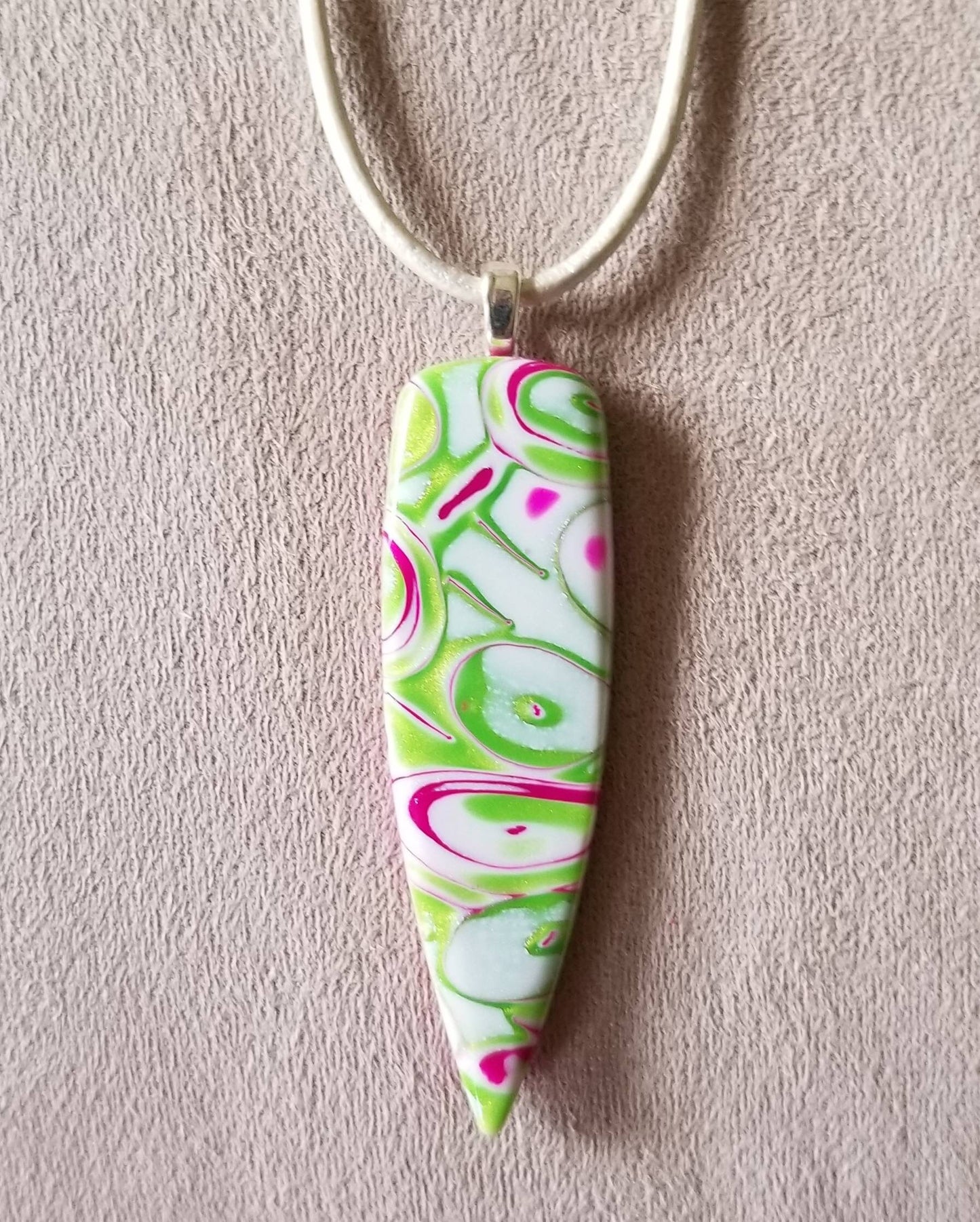 Mokume Gane - Pendant and Earring Set - Pearl Green and Fushia Dagger #1