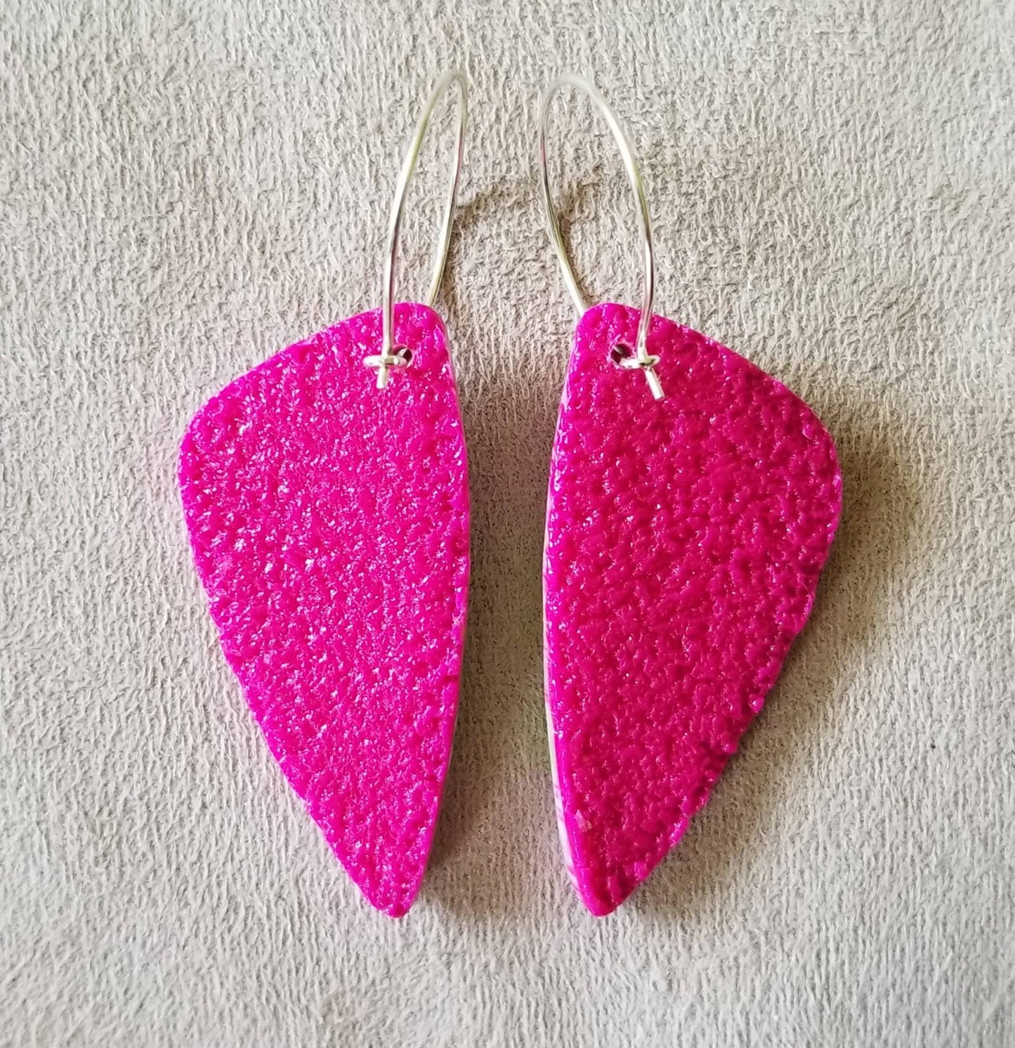 Mokume Gane - Avery Statement Earrings - Fushia and Pearl Green