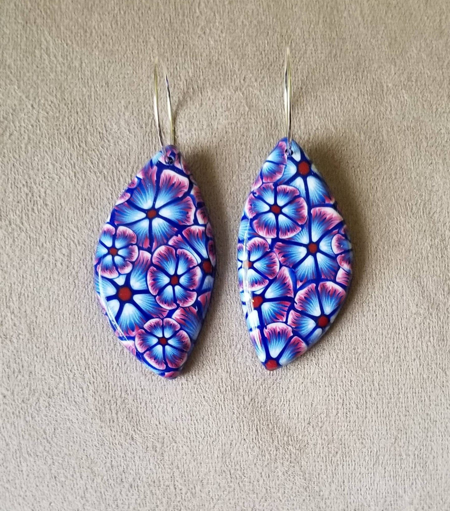 Floral - Boho Flower Pendant and Earring Set- Red, White and Blue Shield