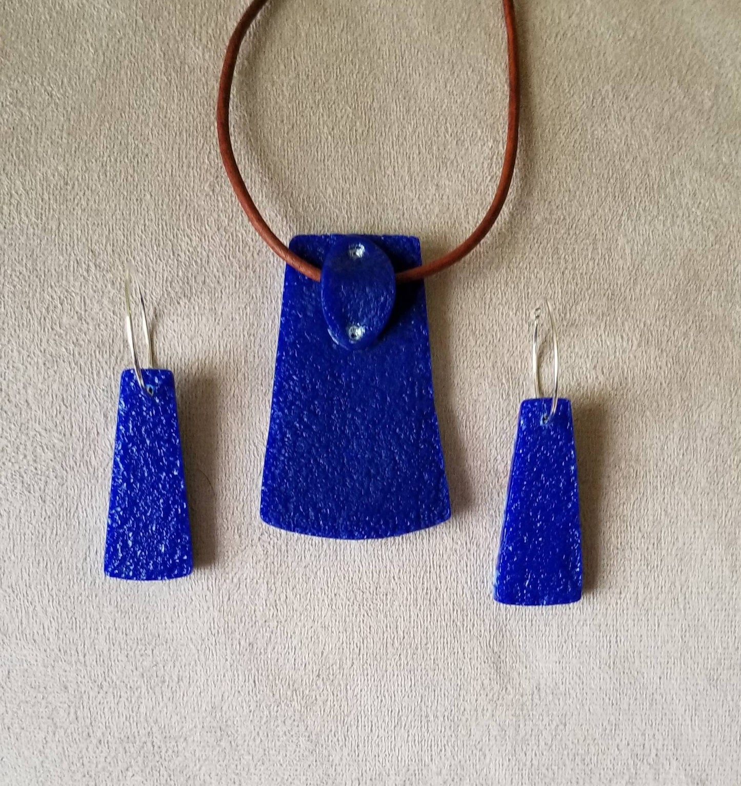 Floral - Boho Pendant and Earring Set - Red, White and Blue #1