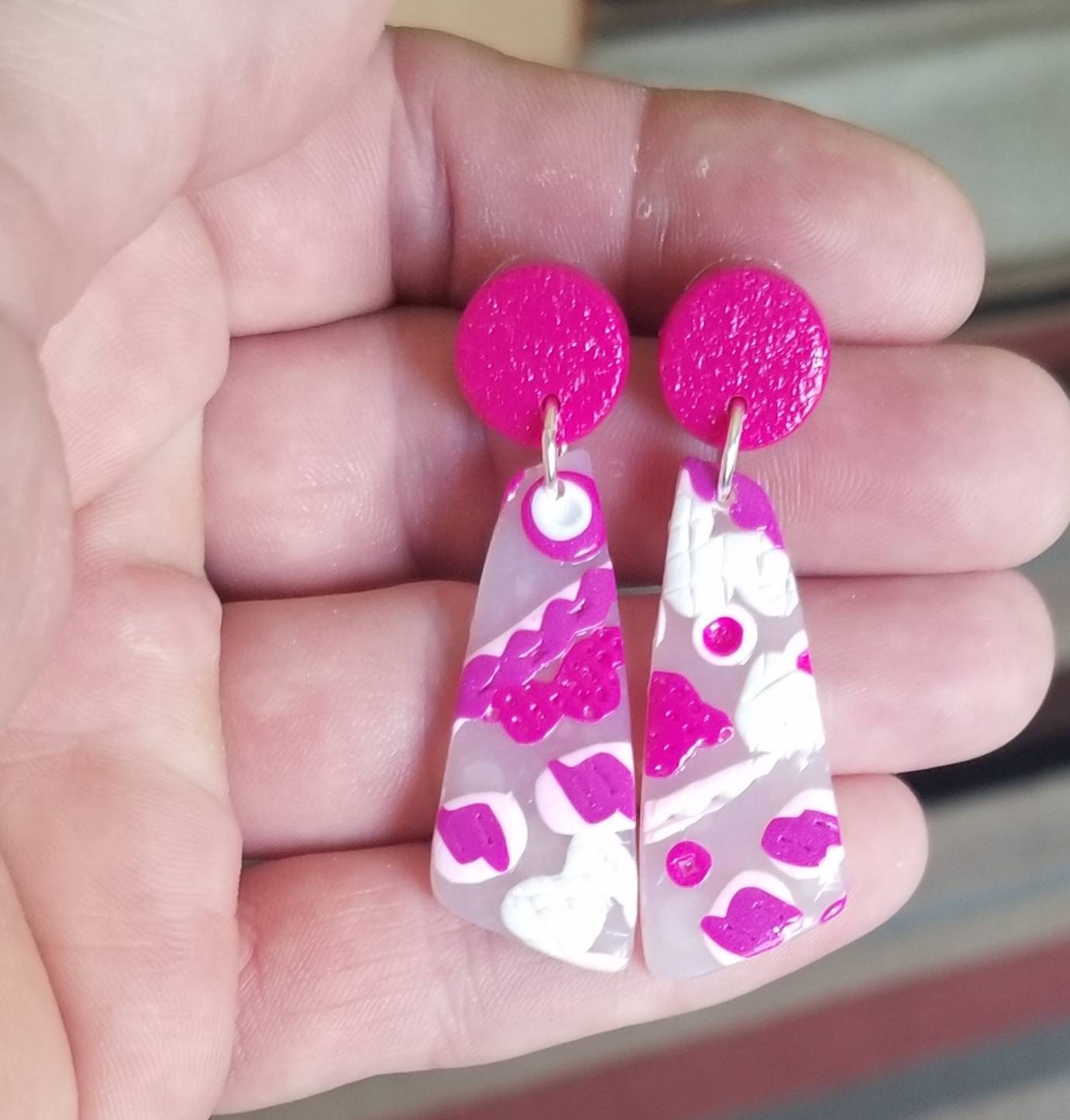 Abstract - Jillian Statement Earrings - Fushia Studs #3