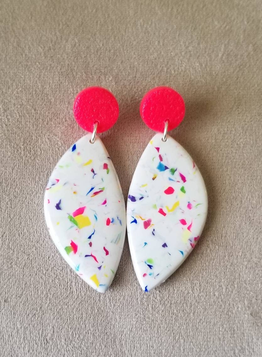 Terrazzo -Ella Statement Earrings - Fluorescent Pink, Blue Pearl, Green Pearl, and Bright Yellow Studs