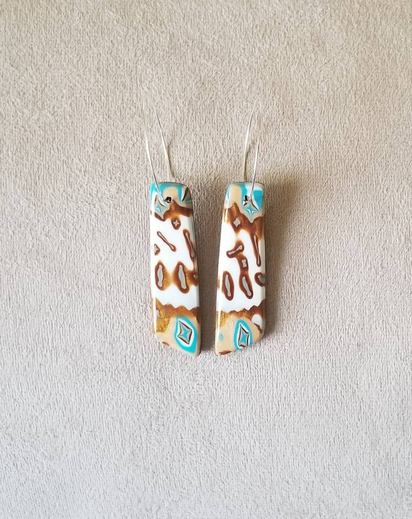 Mokume Gane - Mia Statement Earrings - Turquoise, Dark Gold, and White #1