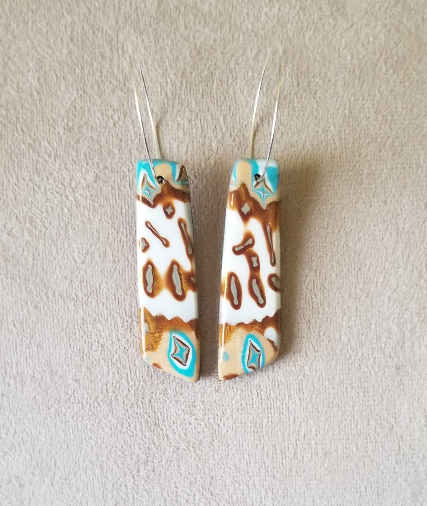 Mokume Gane - Mia Statement Earrings - Turquoise, Dark Gold, and White #1