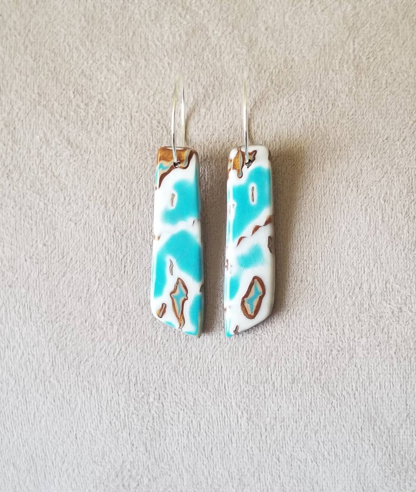 Mokume Gane - Mia Statement Earrings - Turquoise, Dark Gold and White #4