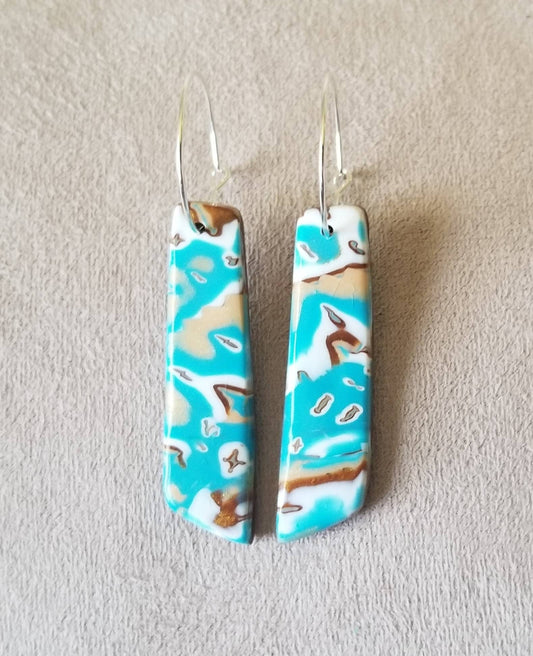 Mokume Gane - Mia Statement Earrings - Turquoise, Dark Gold, and White #6