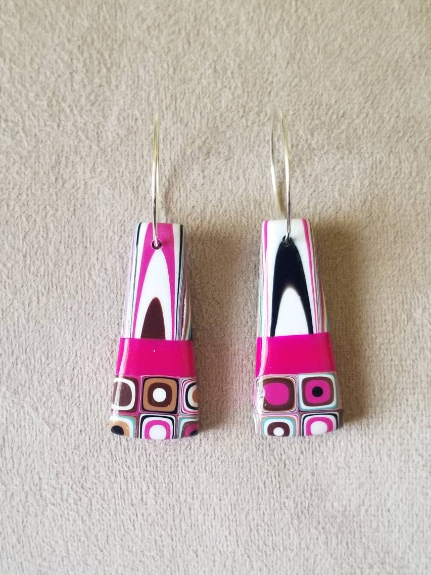 Klimt - Pendant and Earring Set - Fushia, Gold, & Black