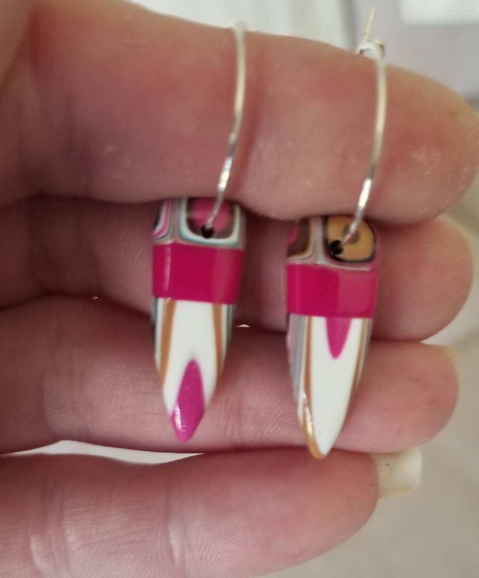 Klimt - Pendant and Earring Set - Fushia, White, and Gold Dagger