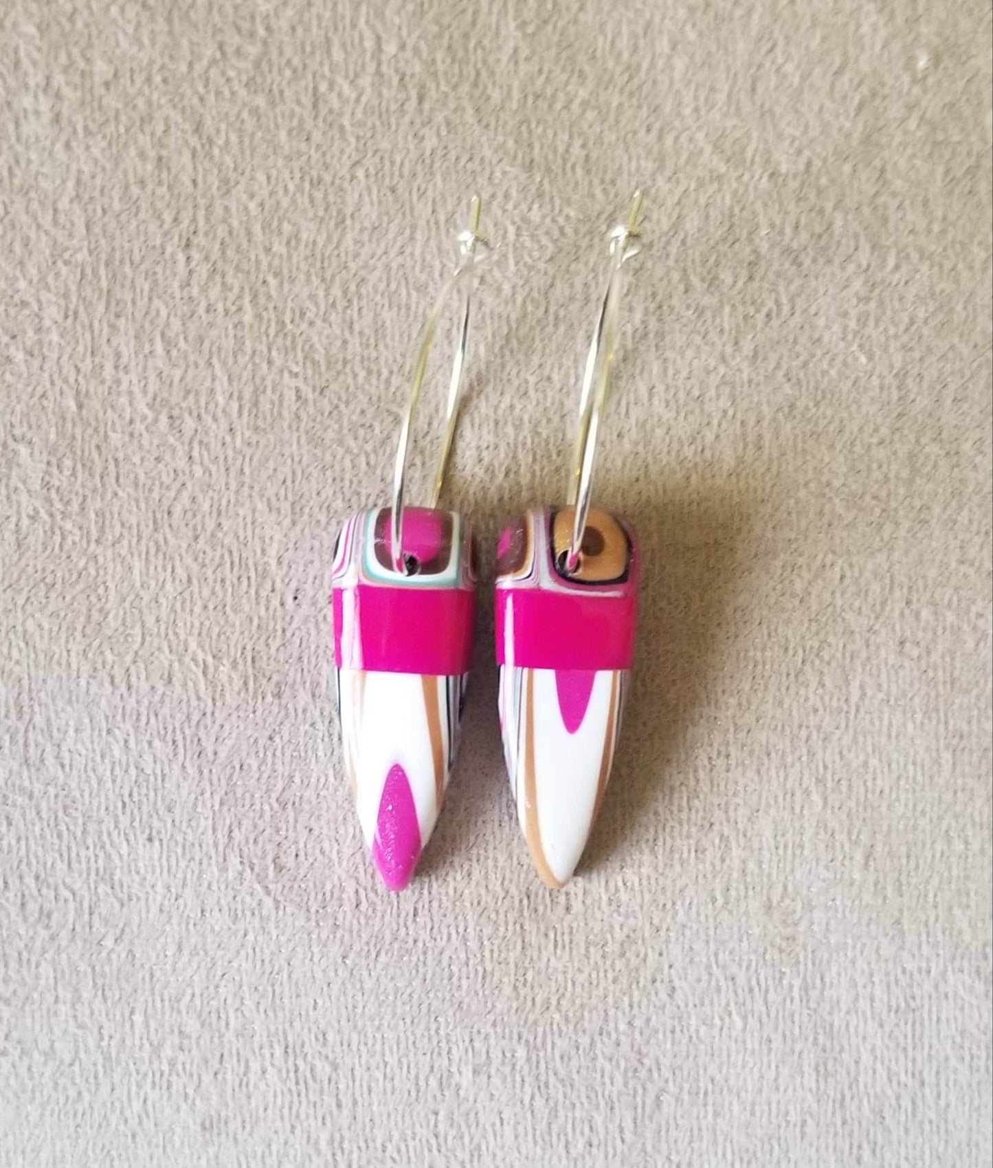 Klimt - Pendant and Earring Set - Fushia, White, and Gold Dagger