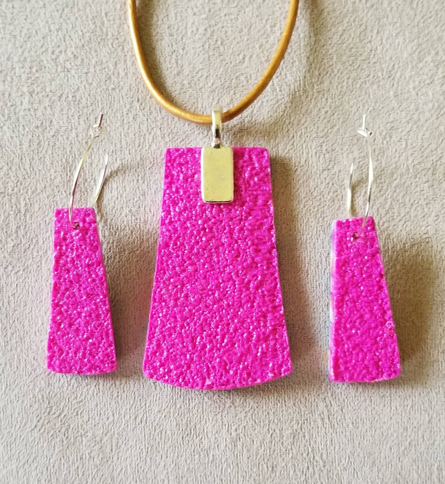 Floral - Boho Pendant and Earring Set - Hot Pink, Teal, & Yellow #1